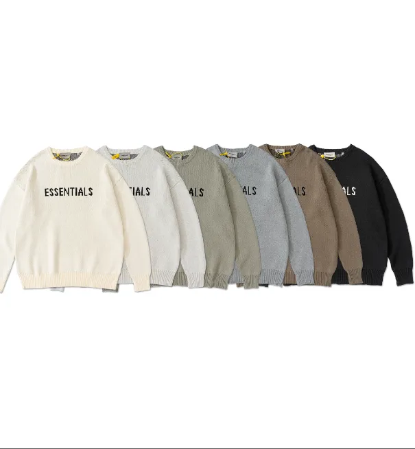 FEAR OF GOD ESSENTIALS LOGO Letter Round Neck Sweater Deep Card Elephant Grey Apricot Black Premium Grey Deep Drift Grey S-XL