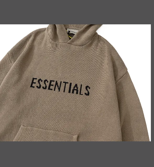 FEAR OF GOD ESSENTIALS Knit Pullover Letter LOGO Hooded Sweater Deep Card Elephant Grey Blue Light Black New Apricot Premium Grey Deep Drift Grey S-XL