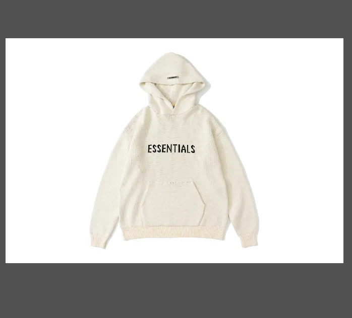 FEAR OF GOD ESSENTIALS Knit Pullover Letter LOGO Hooded Sweater Deep Card Elephant Grey Blue Light Black New Apricot Premium Grey Deep Drift Grey S-XL