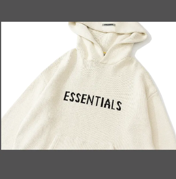 FEAR OF GOD ESSENTIALS Knit Pullover Letter LOGO Hooded Sweater Deep Card Elephant Grey Blue Light Black New Apricot Premium Grey Deep Drift Grey S-XL