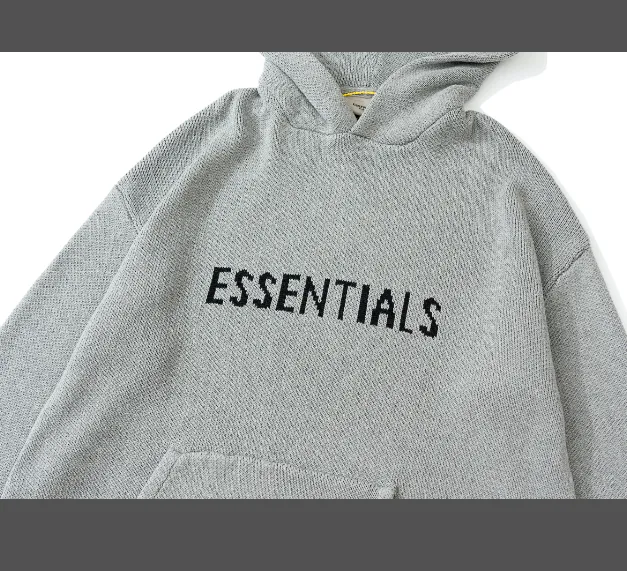 FEAR OF GOD ESSENTIALS Knit Pullover Letter LOGO Hooded Sweater Deep Card Elephant Grey Blue Light Black New Apricot Premium Grey Deep Drift Grey S-XL