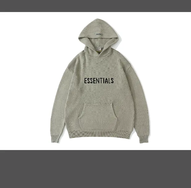 FEAR OF GOD ESSENTIALS Knit Pullover Letter LOGO Hooded Sweater Deep Card Elephant Grey Blue Light Black New Apricot Premium Grey Deep Drift Grey S-XL