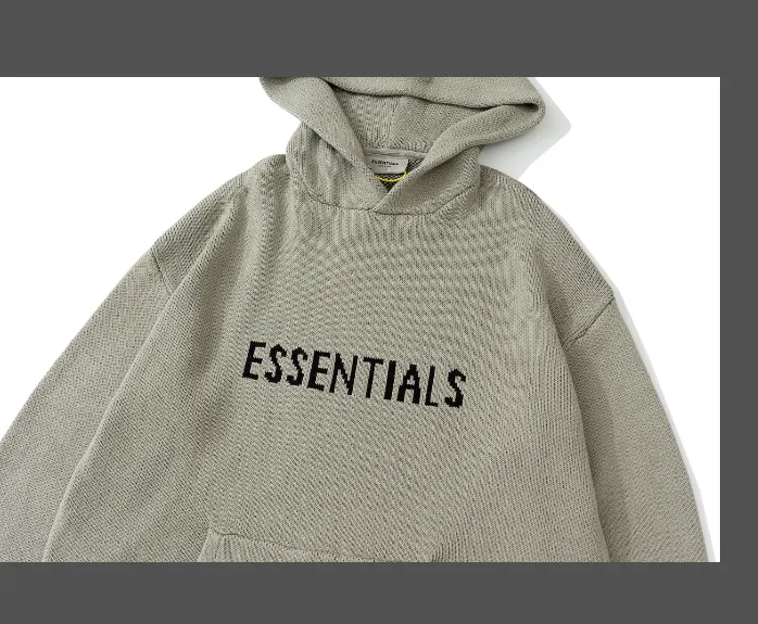 FEAR OF GOD ESSENTIALS Knit Pullover Letter LOGO Hooded Sweater Deep Card Elephant Grey Blue Light Black New Apricot Premium Grey Deep Drift Grey S-XL