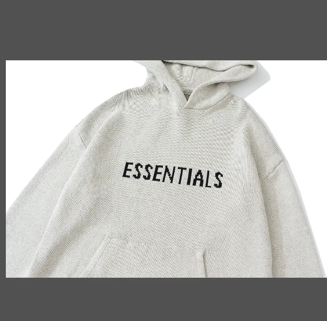 FEAR OF GOD ESSENTIALS Knit Pullover Letter LOGO Hooded Sweater Deep Card Elephant Grey Blue Light Black New Apricot Premium Grey Deep Drift Grey S-XL