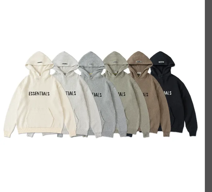 FEAR OF GOD ESSENTIALS Knit Pullover Letter LOGO Hooded Sweater Deep Card Elephant Grey Blue Light Black New Apricot Premium Grey Deep Drift Grey S-XL