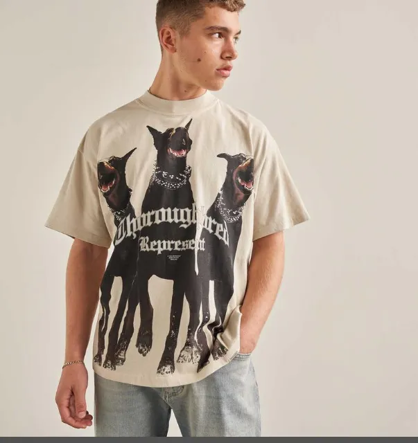 REPRESENT 21FW THOOUGHBRED T-SHIRT Hound print distressed washed short sleeved T-shirt S M L XL black retro white