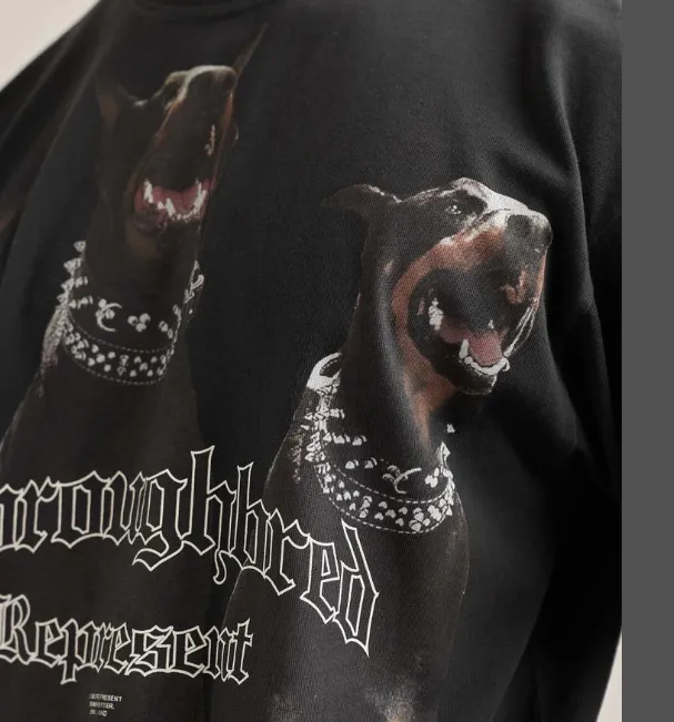 REPRESENT 21FW THOOUGHBRED T-SHIRT Hound print distressed washed short sleeved T-shirt S M L XL black retro white