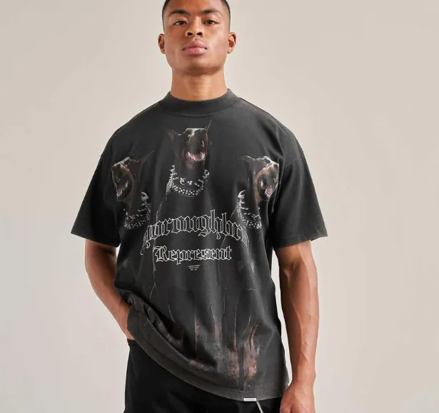 REPRESENT 21FW THOOUGHBRED T-SHIRT Hound print distressed washed short sleeved T-shirt S M L XL black retro white