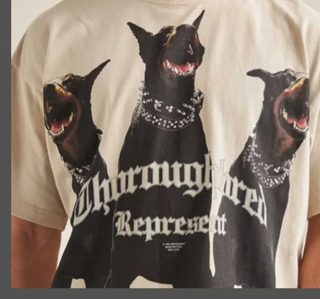 REPRESENT 21FW THOOUGHBRED T-SHIRT Hound print distressed washed short sleeved T-shirt S M L XL black retro white