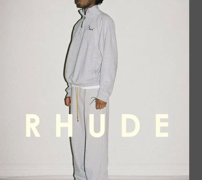 RHUDE Autumn Winter Retro Stand up Collar Half Zipper Logo Embroidered Splicing Hoodie Washed Black Apricot Flower Grey SMLXL