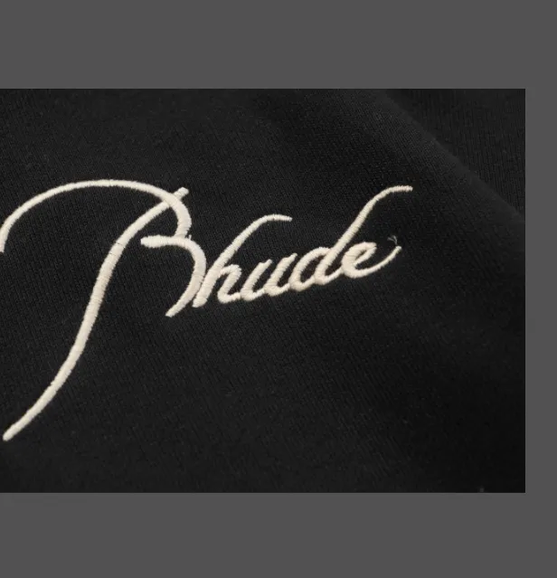 RHUDE Autumn Winter Retro Stand up Collar Half Zipper Logo Embroidered Splicing Hoodie Washed Black Apricot Flower Grey SMLXL