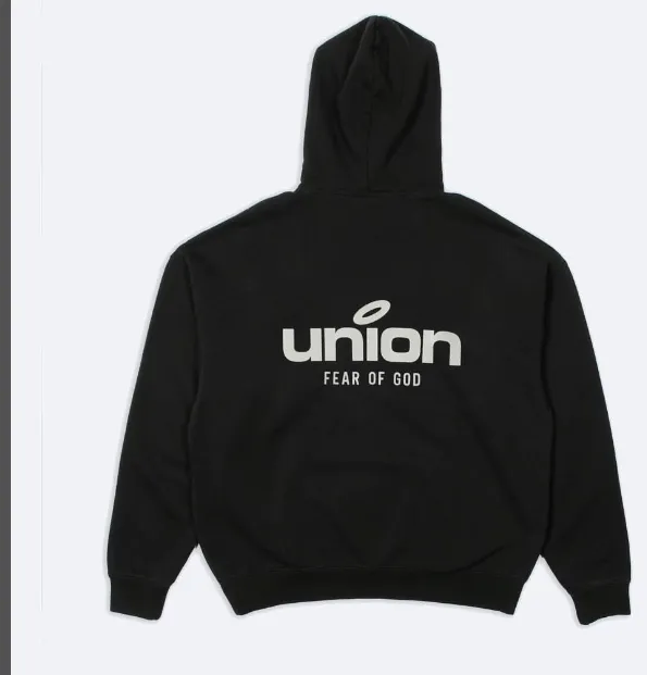 FEAR OF GOD x Union 30th Anniversary Co branded LOGO Letter Printed Fleece Hoodie with Green Rice White Blue Light Black S-XL