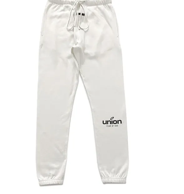 FEAR OF GOD x Union 30th Anniversary Co branded LOGO Letter Printed Fleece Pants with Green Rice White Blue Light Black S-XL