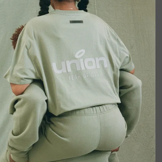 FEAR OF GOD x Union 30th Anniversary Co branded LOGO Letter Printed Fleece Pants with Green Rice White Blue Light Black S-XL