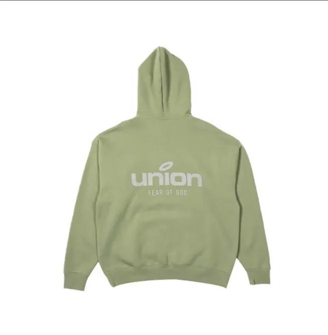 FEAR OF GOD x Union 30th Anniversary Co branded LOGO Letter Printed Fleece Hoodie with Green Rice White Blue Light Black S-XL