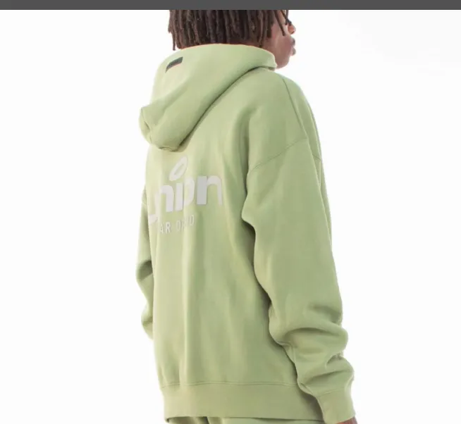 FEAR OF GOD x Union 30th Anniversary Co branded LOGO Letter Printed Fleece Hoodie with Green Rice White Blue Light Black S-XL