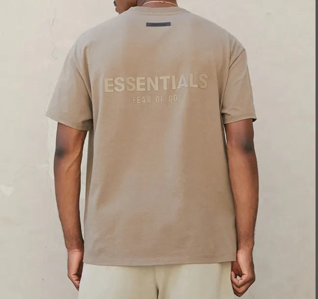 Fear of God Essentials FOG FW21 S s Tee Back Letter LOGO Silicone Printed Round Neck Cotton Short Sleeve T-shirt Grey Green Grey Brown Turmeric S M L XL