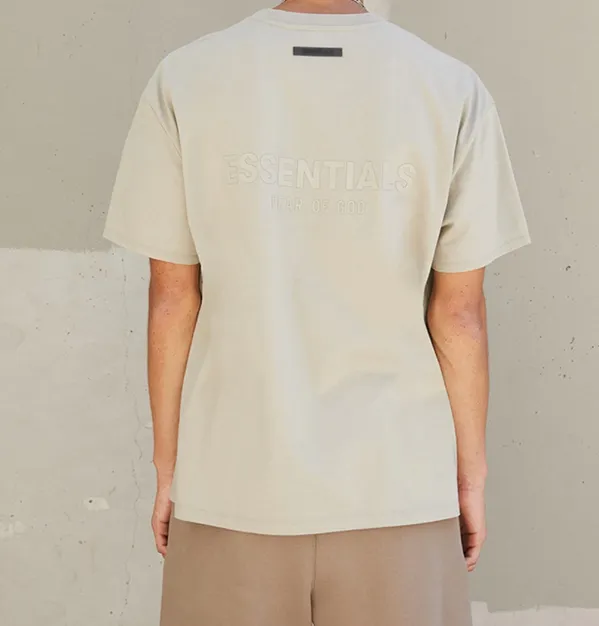 Fear of God Essentials FOG FW21 S s Tee Back Letter LOGO Silicone Printed Round Neck Cotton Short Sleeve T-shirt Grey Green Grey Brown Turmeric S M L XL