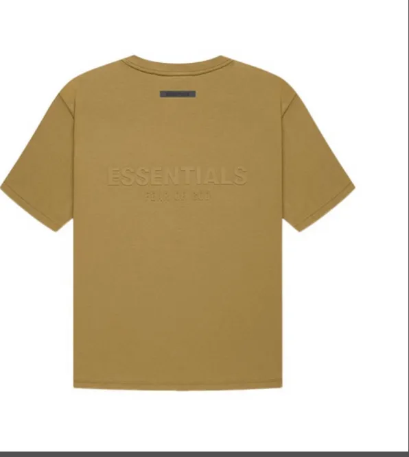 Fear of God Essentials FOG FW21 S s Tee Back Letter LOGO Silicone Printed Round Neck Cotton Short Sleeve T-shirt Grey Green Grey Brown Turmeric S M L XL