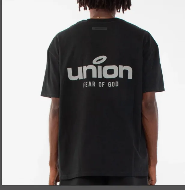 Fear of God Essentials x Union LA FOG Collaboration FW21 Vintage Tee Letter Logo Printed Short Sleeve T-shirt Black Green White Tea Green S M L XL