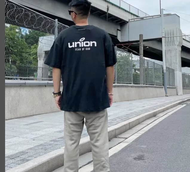 Fear of God Essentials x Union LA FOG Collaboration FW21 Vintage Tee Letter Logo Printed Short Sleeve T-shirt Black Green White Tea Green S M L XL