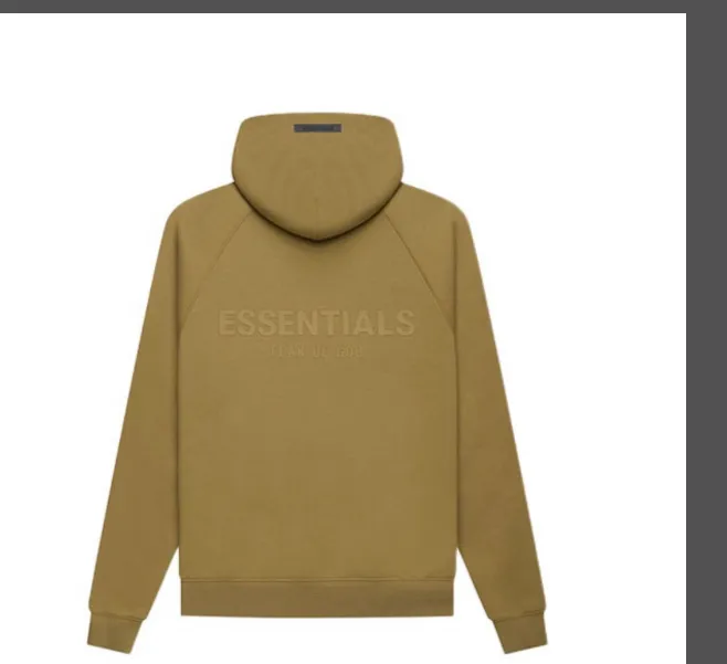 Fear of God Essentials FOG FW21 Pullover Hoodie Double Line Back Letter LOGO Silicone Printed Velvet Hoodie Hoodie Grey Green Grey Brown Turmeric S M L XL