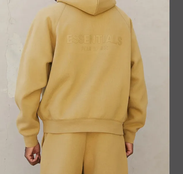 Fear of God Essentials FOG FW21 Pullover Hoodie Double Line Back Letter LOGO Silicone Printed Velvet Hoodie Hoodie Grey Green Grey Brown Turmeric S M L XL