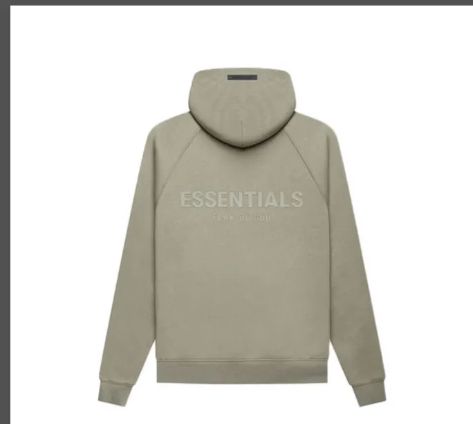 Fear of God Essentials FOG FW21 Pullover Hoodie Double Line Back Letter LOGO Silicone Printed Velvet Hoodie Hoodie Grey Green Grey Brown Turmeric S M L XL