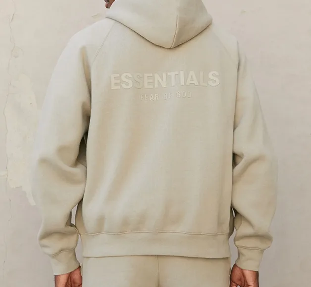 Fear of God Essentials FOG FW21 Pullover Hoodie Double Line Back Letter LOGO Silicone Printed Velvet Hoodie Hoodie Grey Green Grey Brown Turmeric S M L XL