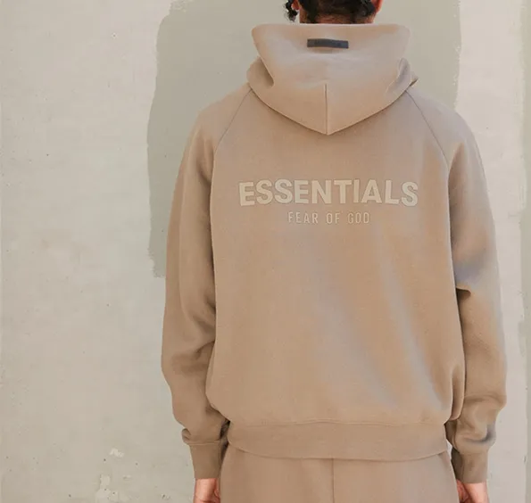 Fear of God Essentials FOG FW21 Pullover Hoodie Double Line Back Letter LOGO Silicone Printed Velvet Hoodie Hoodie Grey Green Grey Brown Turmeric S M L XL