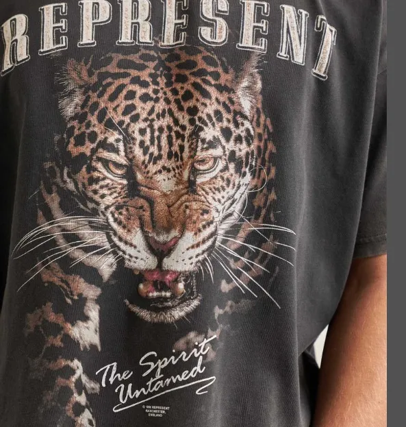 REPRESENT 21FW THE SPIRIT UNTAMED T-SHIRT leopard print washed and worn short sleeved T-shirt black S M L XL