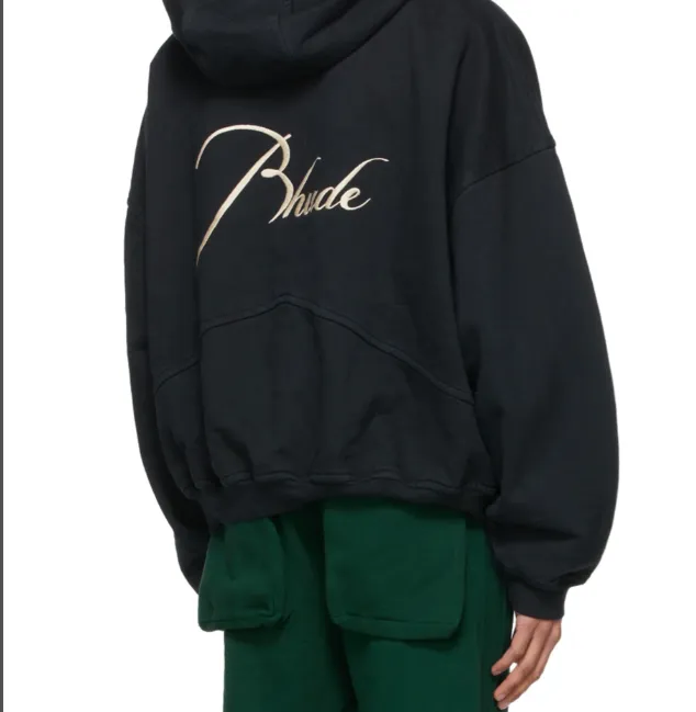 RHUDE Capsule Zipper Letter Logo Embroidery Hoodie Coat Black Dark Grey S-XL