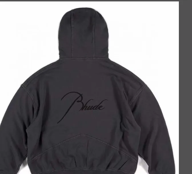 RHUDE Capsule Zipper Letter Logo Embroidery Hoodie Coat Black Dark Grey S-XL