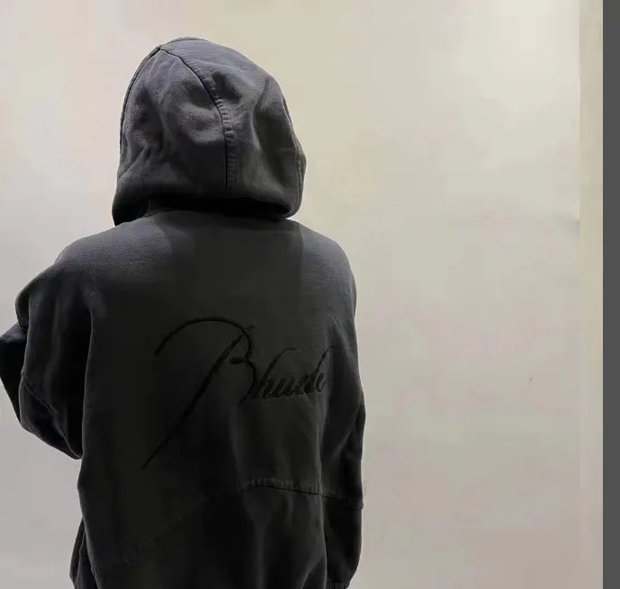 RHUDE Capsule Zipper Letter Logo Embroidery Hoodie Coat Black Dark Grey S-XL