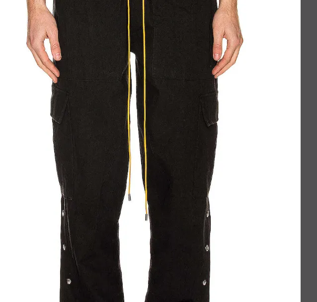 RHUDE drawstring workwear buckle high street pants black S-XL