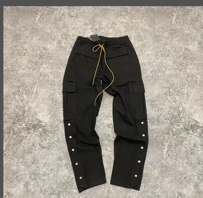 RHUDE drawstring workwear buckle high street pants black S-XL