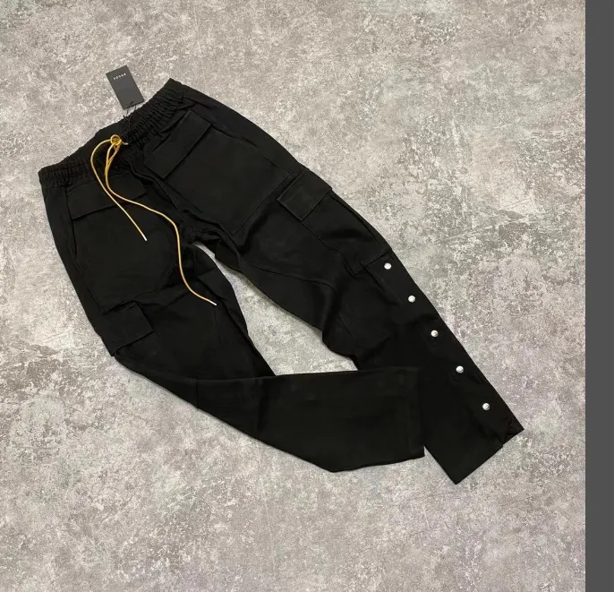 RHUDE drawstring workwear buckle high street pants black S-XL