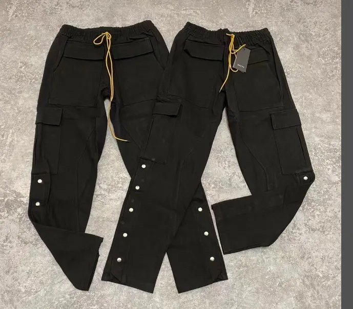 RHUDE drawstring workwear buckle high street pants black S-XL