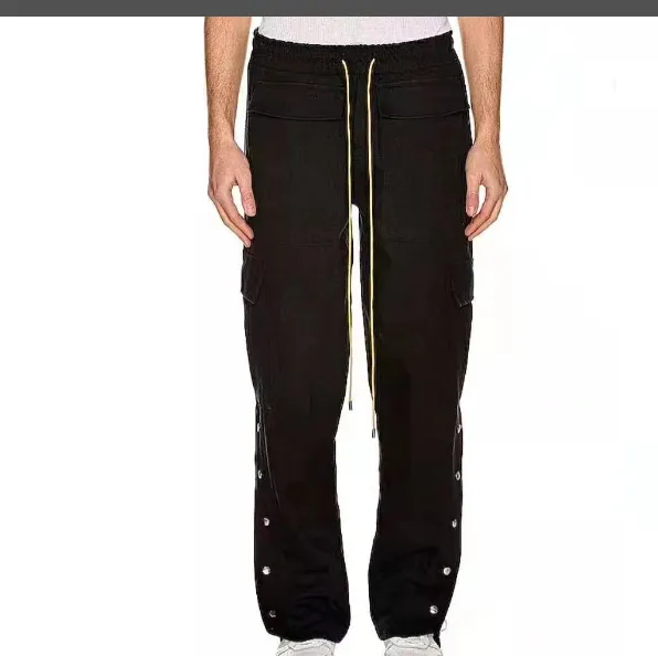 RHUDE drawstring workwear buckle high street pants black S-XL