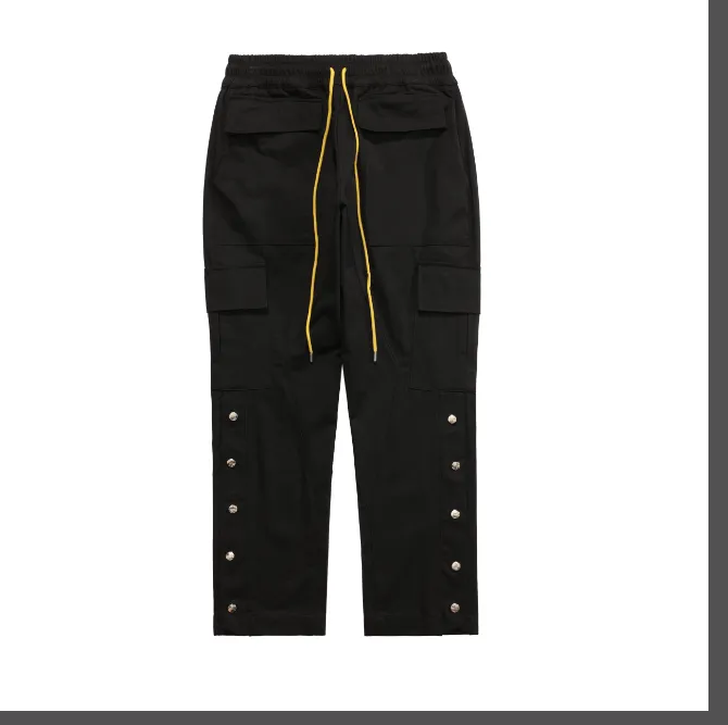 RHUDE drawstring workwear buckle high street pants black S-XL