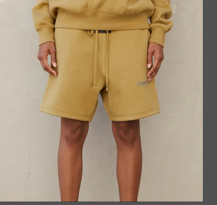 Fear Of God Essentials FW21 FOG Double Thread Drawstring Loose Sports Shorts Grey Green Turmeric Grey Brown S M L XL