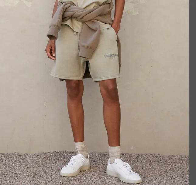 Fear Of God Essentials FW21 FOG Double Thread Drawstring Loose Sports Shorts Grey Green Turmeric Grey Brown S M L XL