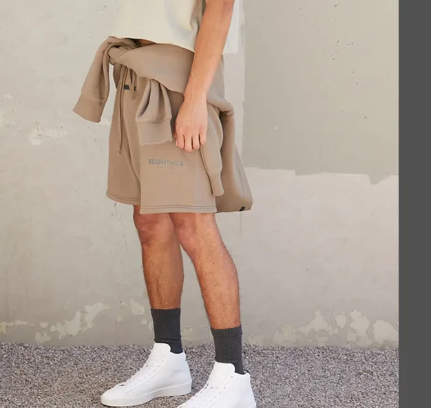 Fear Of God Essentials FW21 FOG Double Thread Drawstring Loose Sports Shorts Grey Green Turmeric Grey Brown S M L XL