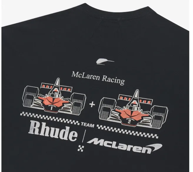 RHUDE MCLAREN F1 Formula Racing Printed Short sleeved T-shirt Black SMLXL Size