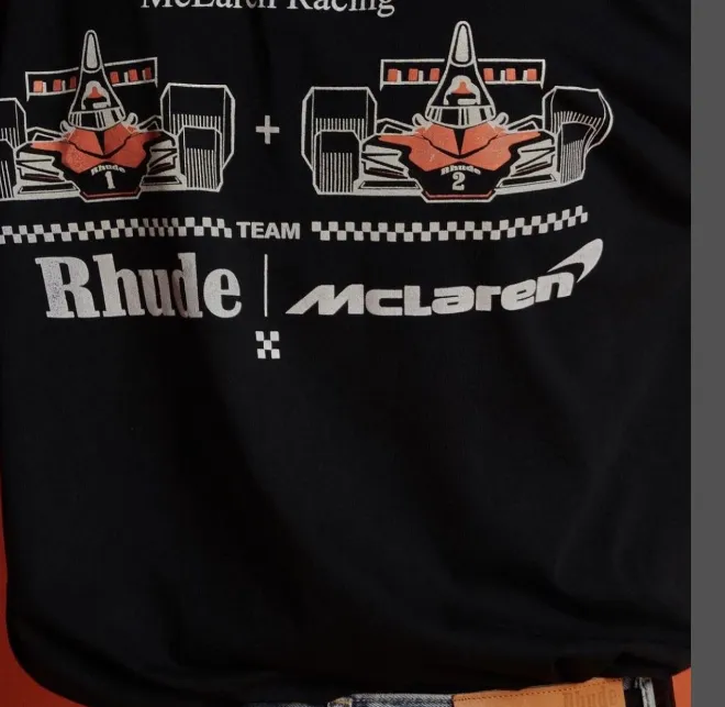 RHUDE MCLAREN F1 Formula Racing Printed Short sleeved T-shirt Black SMLXL Size