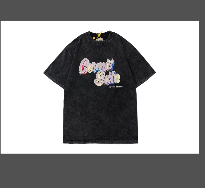 GALLERY DEPT vintage ATK rainbow letter printed short sleeved T-shirt black S-XL