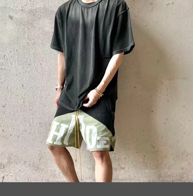 RHUDE Retro Letter Logo Printed Marlboro Two tone Splicing Drawstring Shorts Splicing S-XL