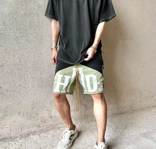 RHUDE Retro Letter Logo Printed Marlboro Two tone Splicing Drawstring Shorts Splicing S-XL