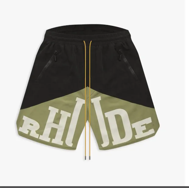 RHUDE Retro Letter Logo Printed Marlboro Two tone Splicing Drawstring Shorts Splicing S-XL