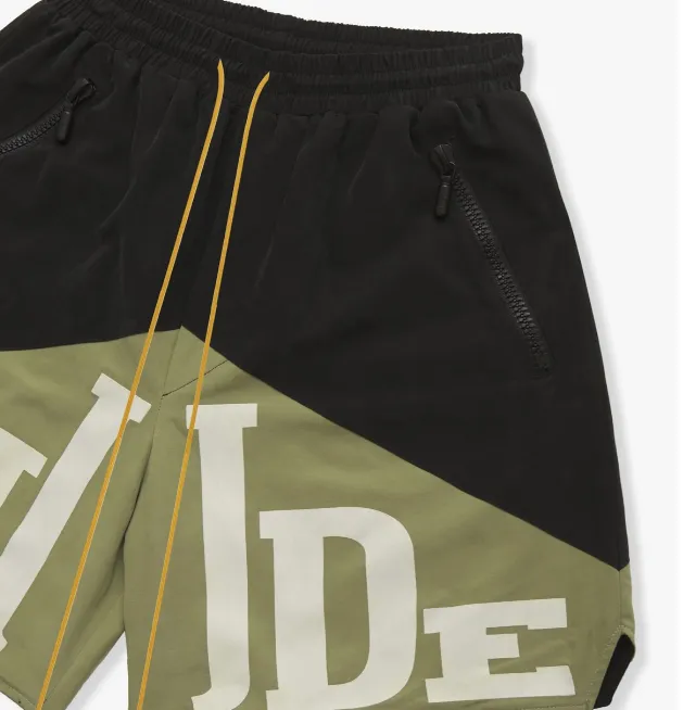 RHUDE Retro Letter Logo Printed Marlboro Two tone Splicing Drawstring Shorts Splicing S-XL